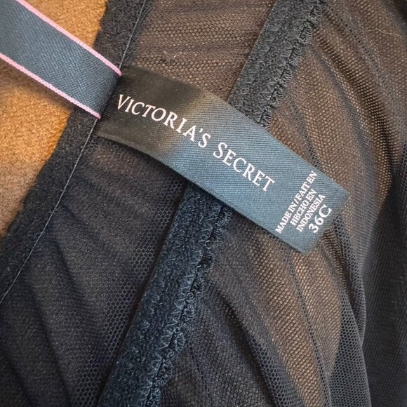 Victoria's Secret Black Sheer Front Rhinestone Bra Babydoll Slip Size 36C - Picture 3 of 12